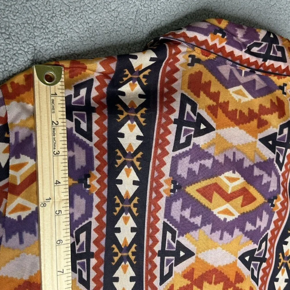 Vintage 70s Charisma Shirt Mens Large 16.5 Aztec Disco Lightweight Button Up